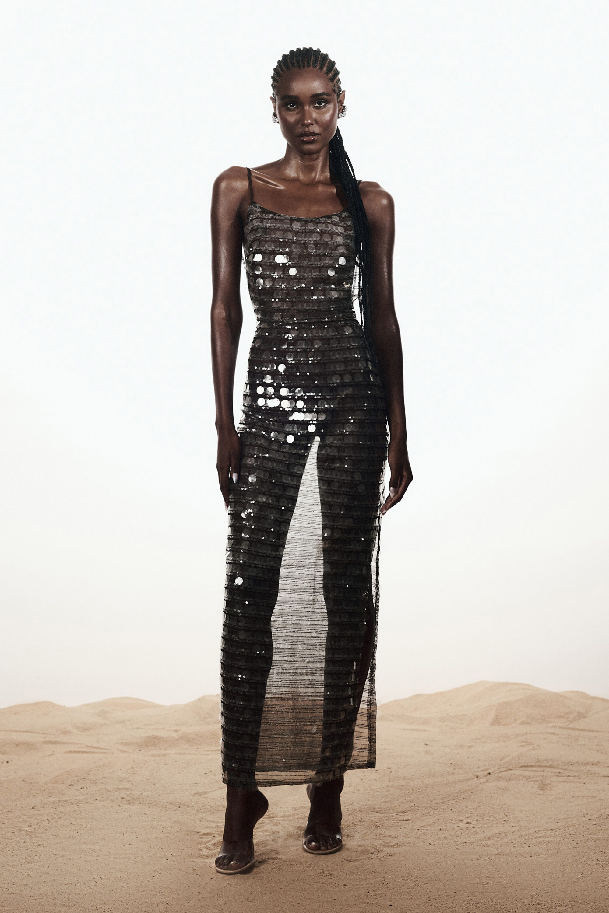 Vestido Longo Maxi Paetê Marrom - Image 3