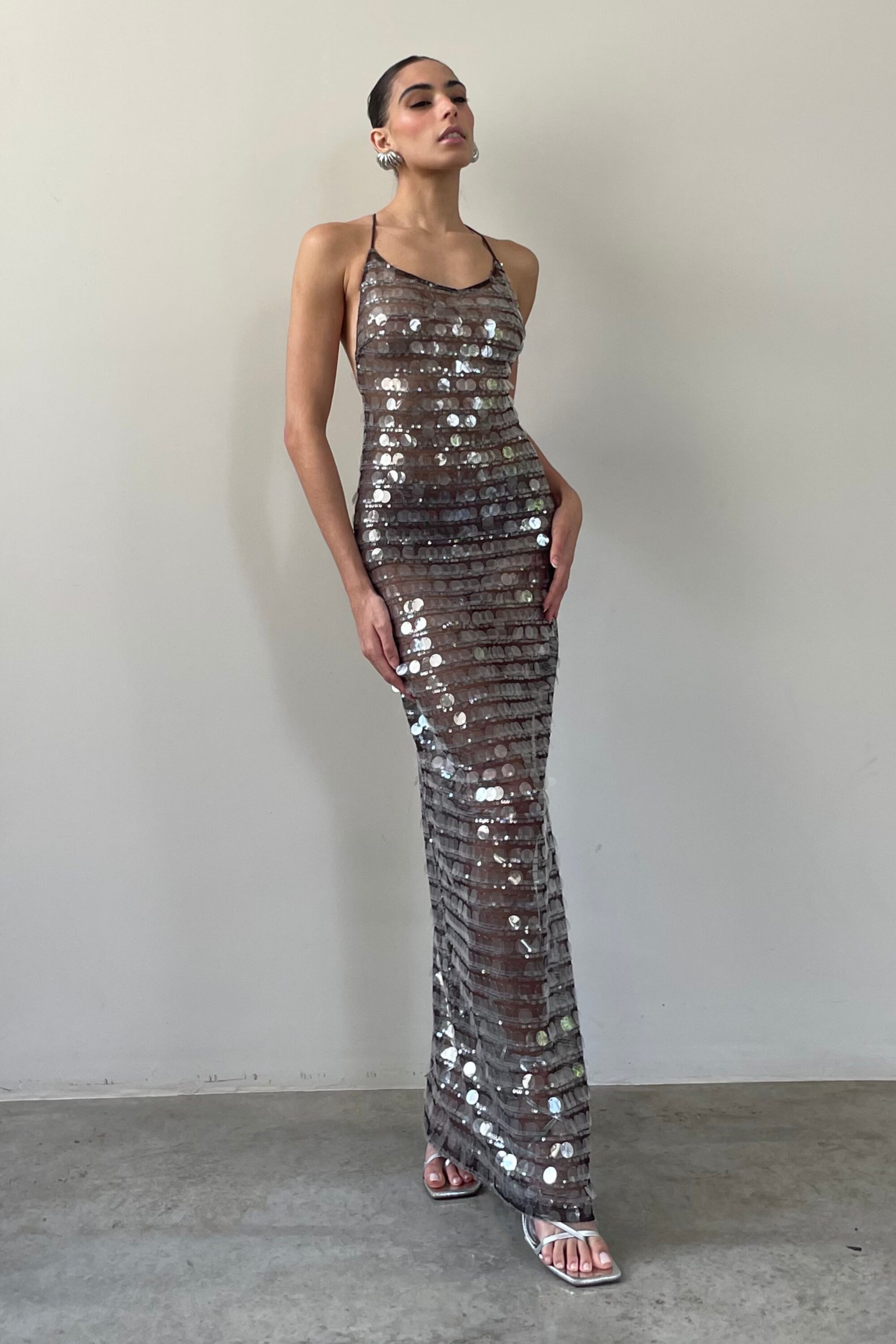 Vestido Longo Maxi Paetê Marrom - Image 12