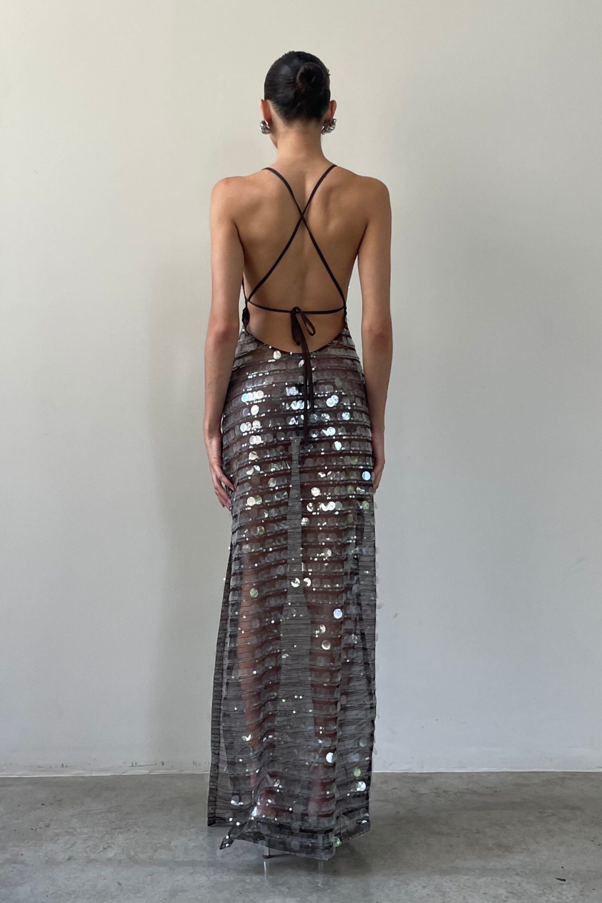 Vestido Longo Maxi Paetê Marrom - Image 13