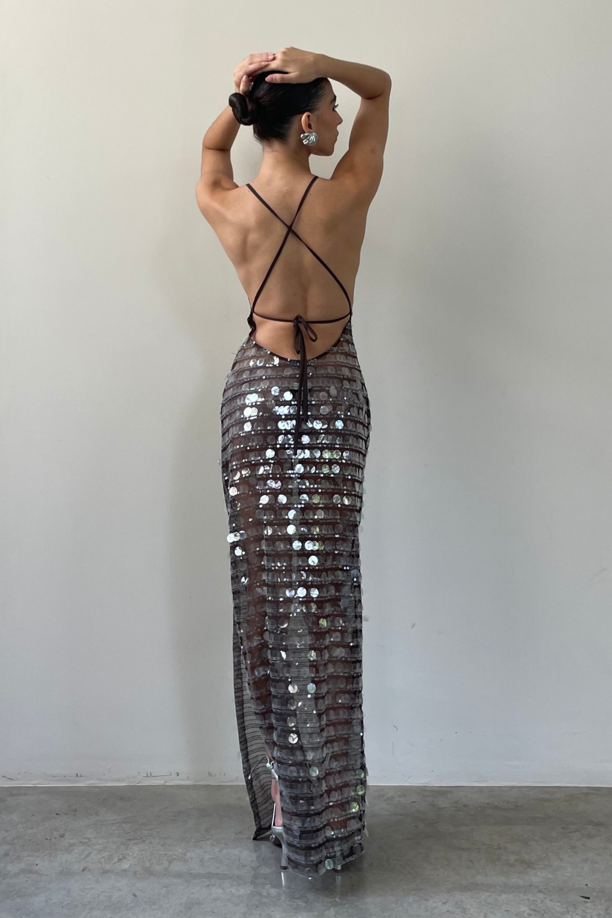 Vestido Longo Maxi Paetê Marrom - Image 14