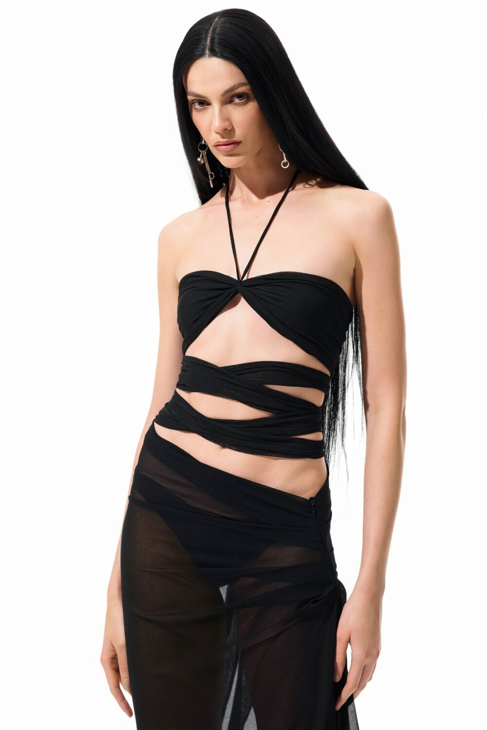 Top Cruzado Tule Preto