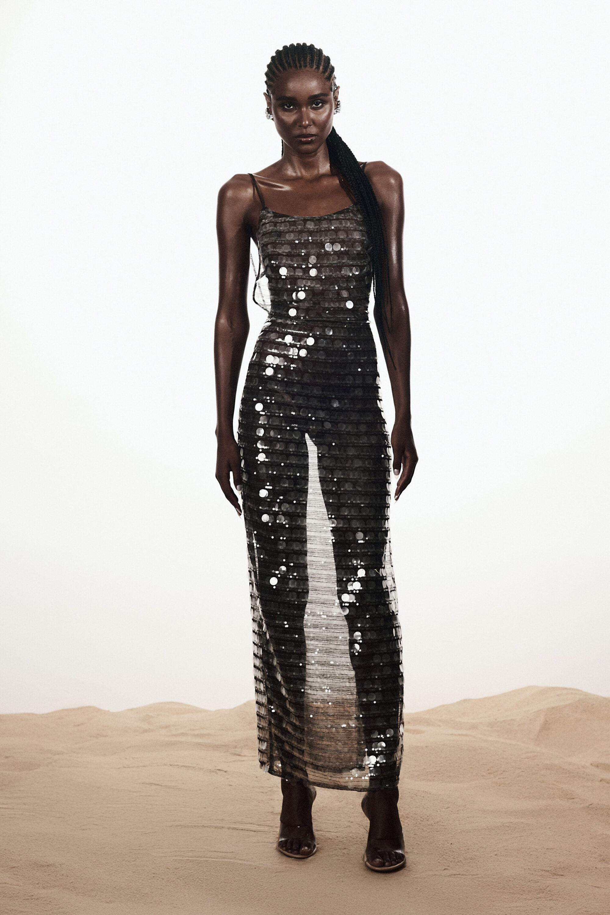Vestido Longo Maxi Paetê Marrom - Image 4