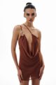 Vestido Slip Três Argolas Marrom