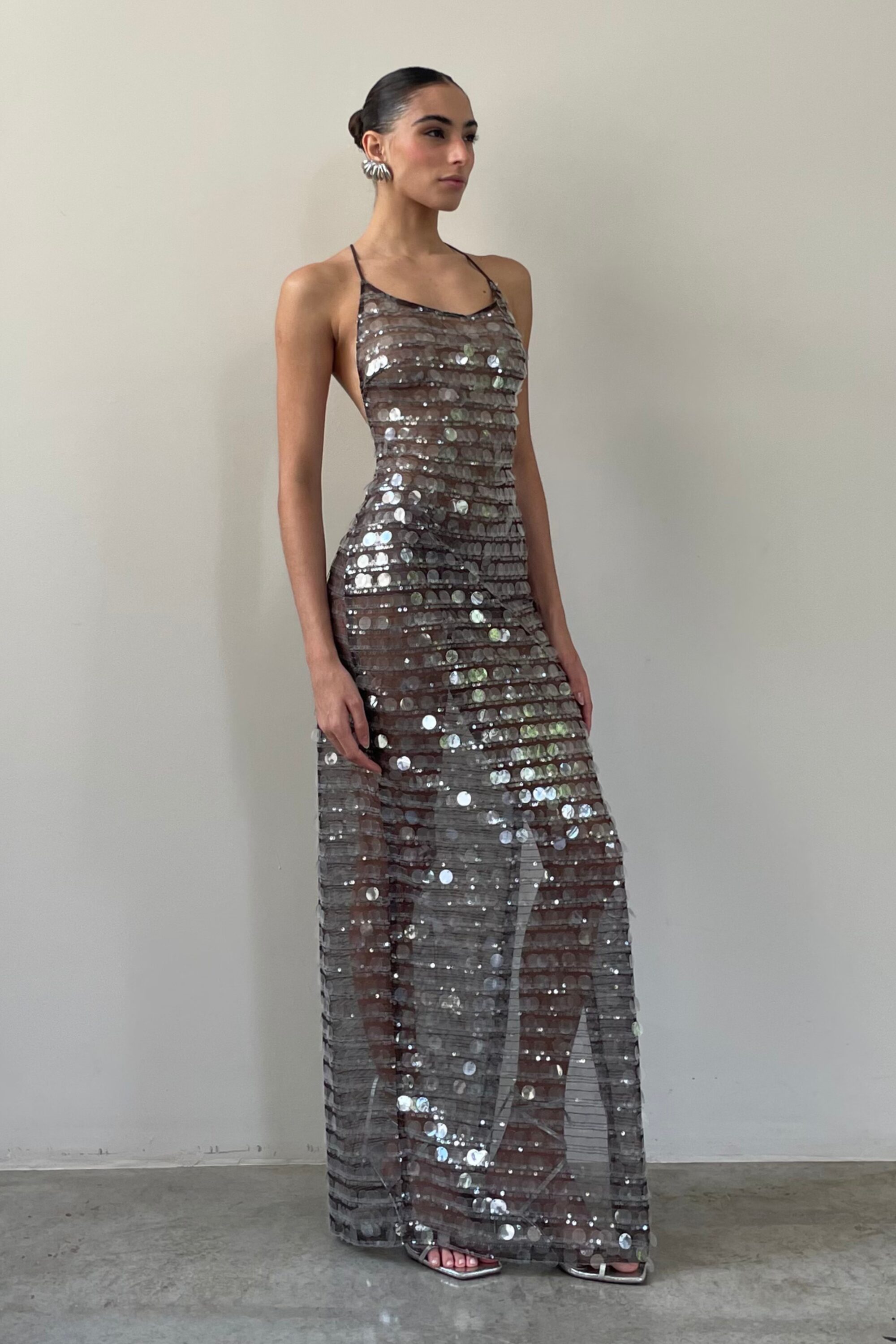 Vestido Longo Maxi Paetê Marrom - Image 11